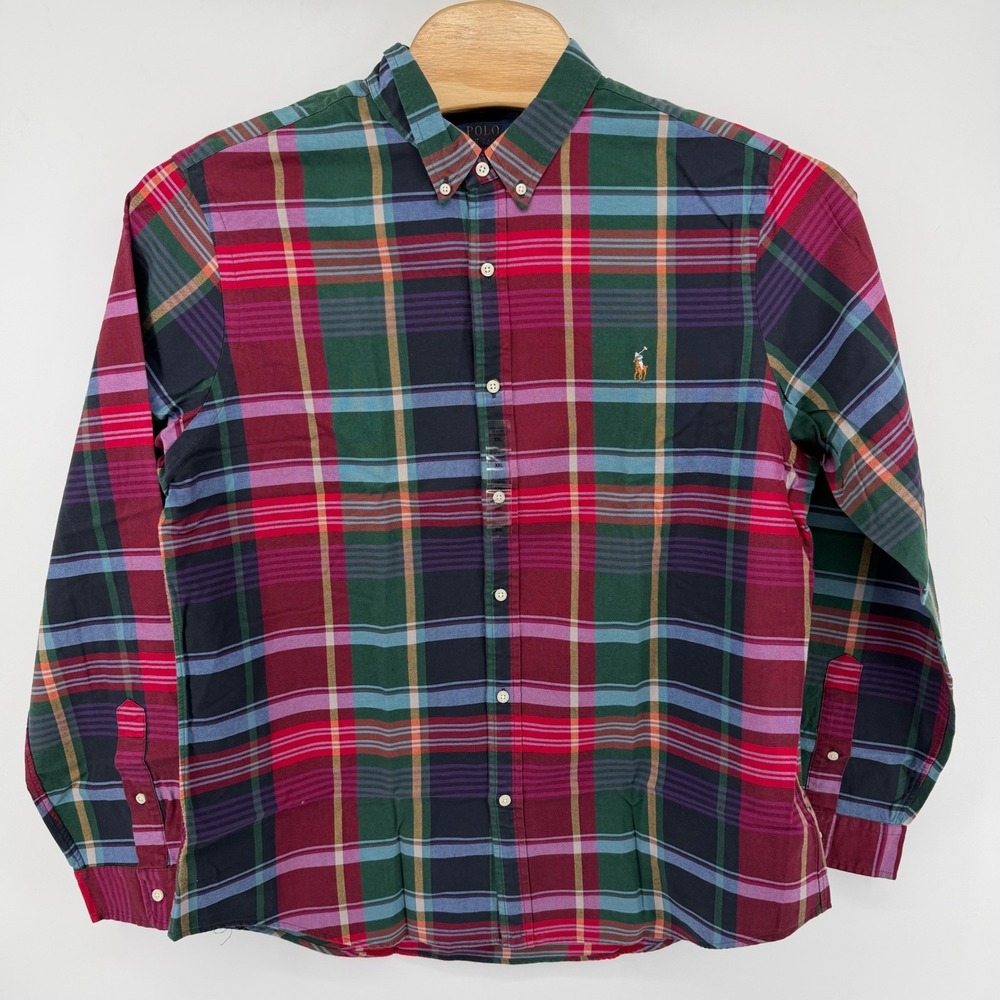 Polo Ralph Lauren Shirt Men XXL Plaid Slim Fit Button Down LongSleeve Flesh pony